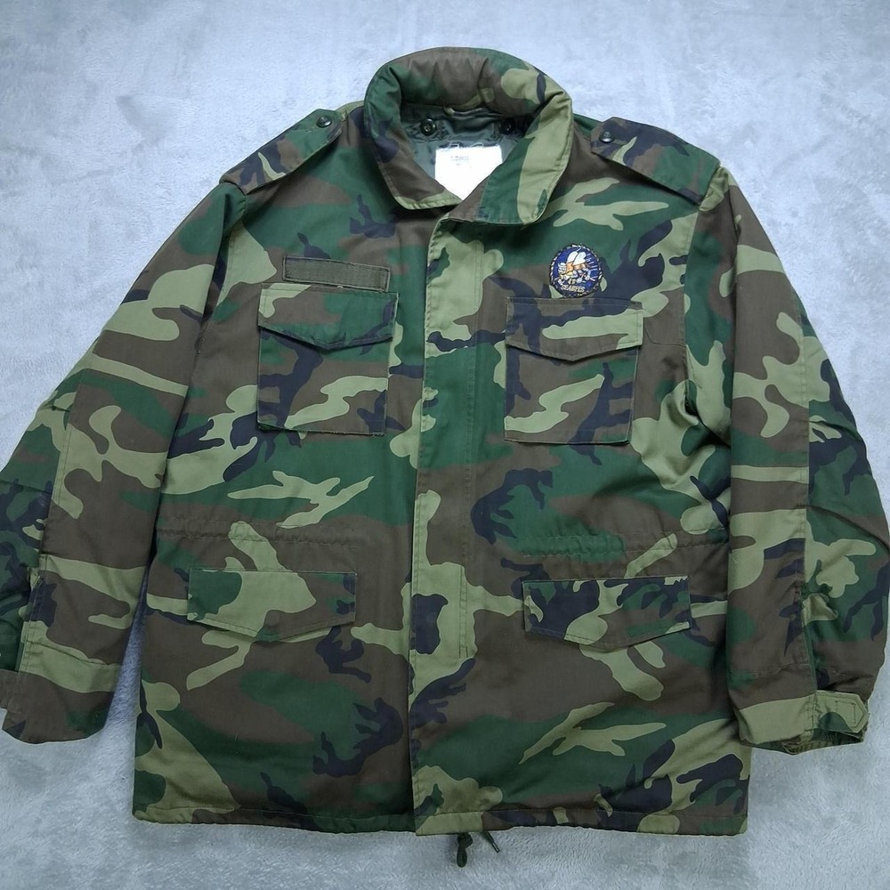 Mens Rothco UltraForce Woodland Camo Field Jacket XL Regular Military Coat Patch